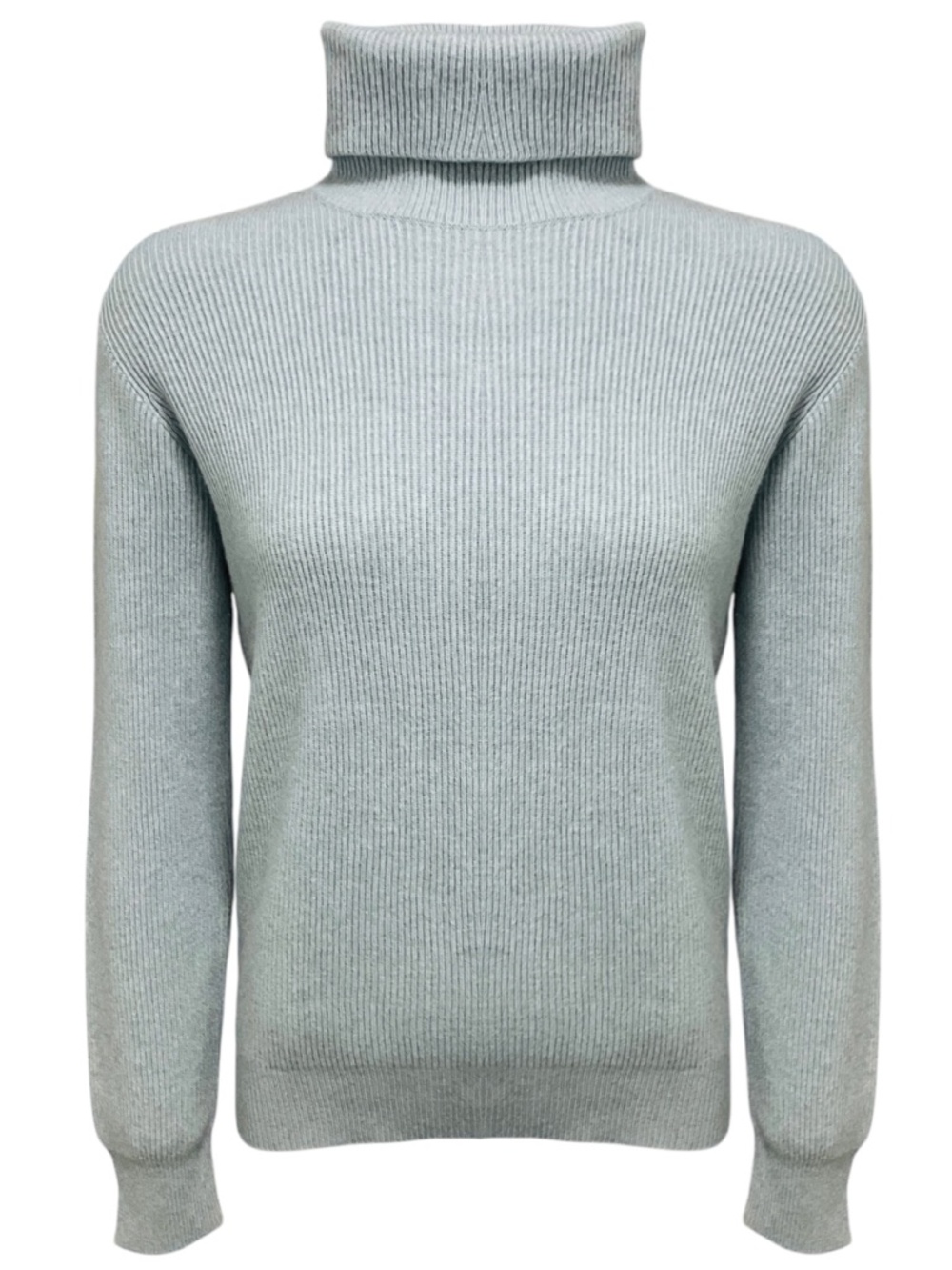 Brunello Cucinelli Light Blue Cashmere Knit Turtleneck Sweater with Monili
